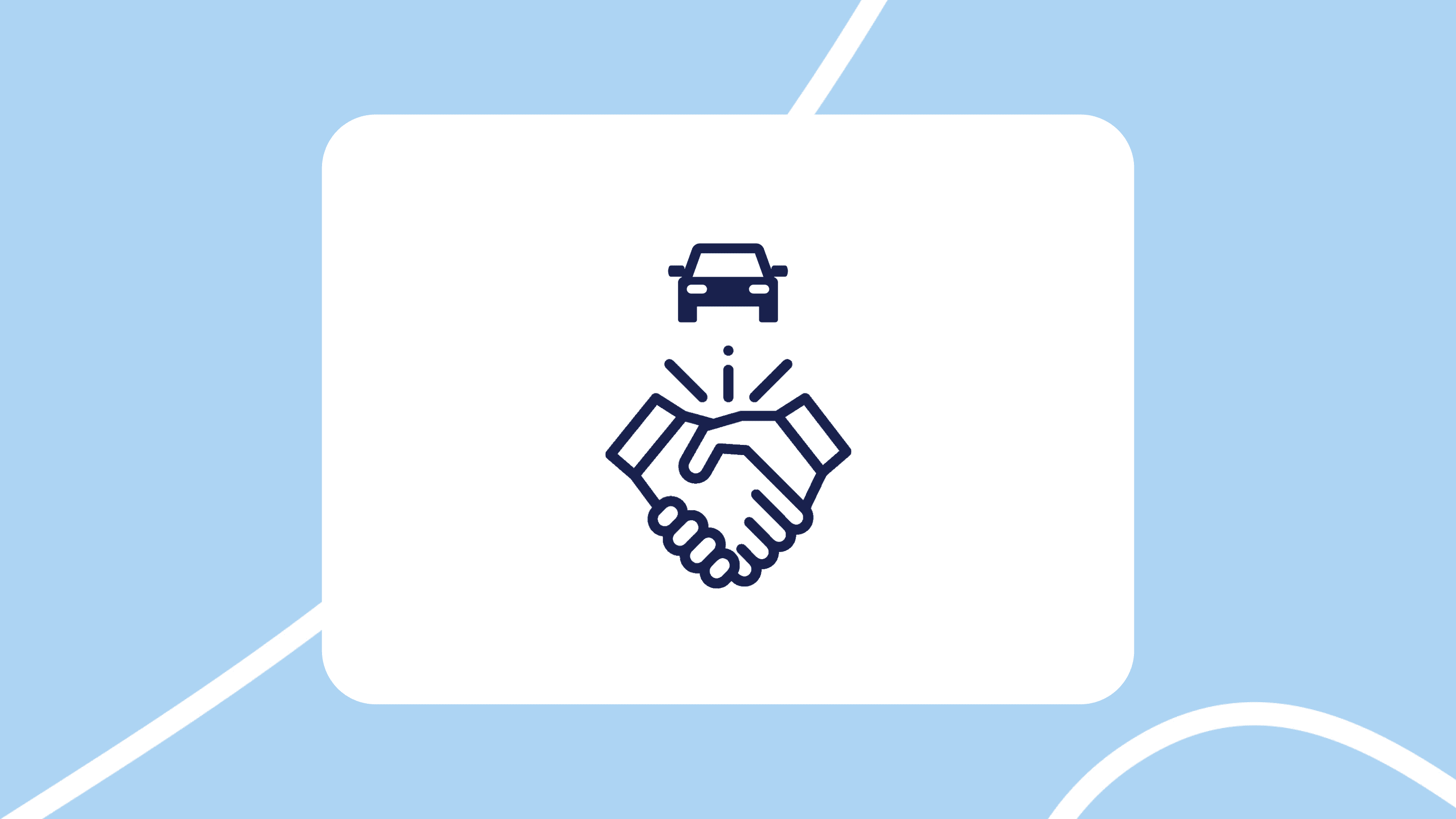 Apretón de manos bajo el icono de un coche (acuerdo de compraventa)