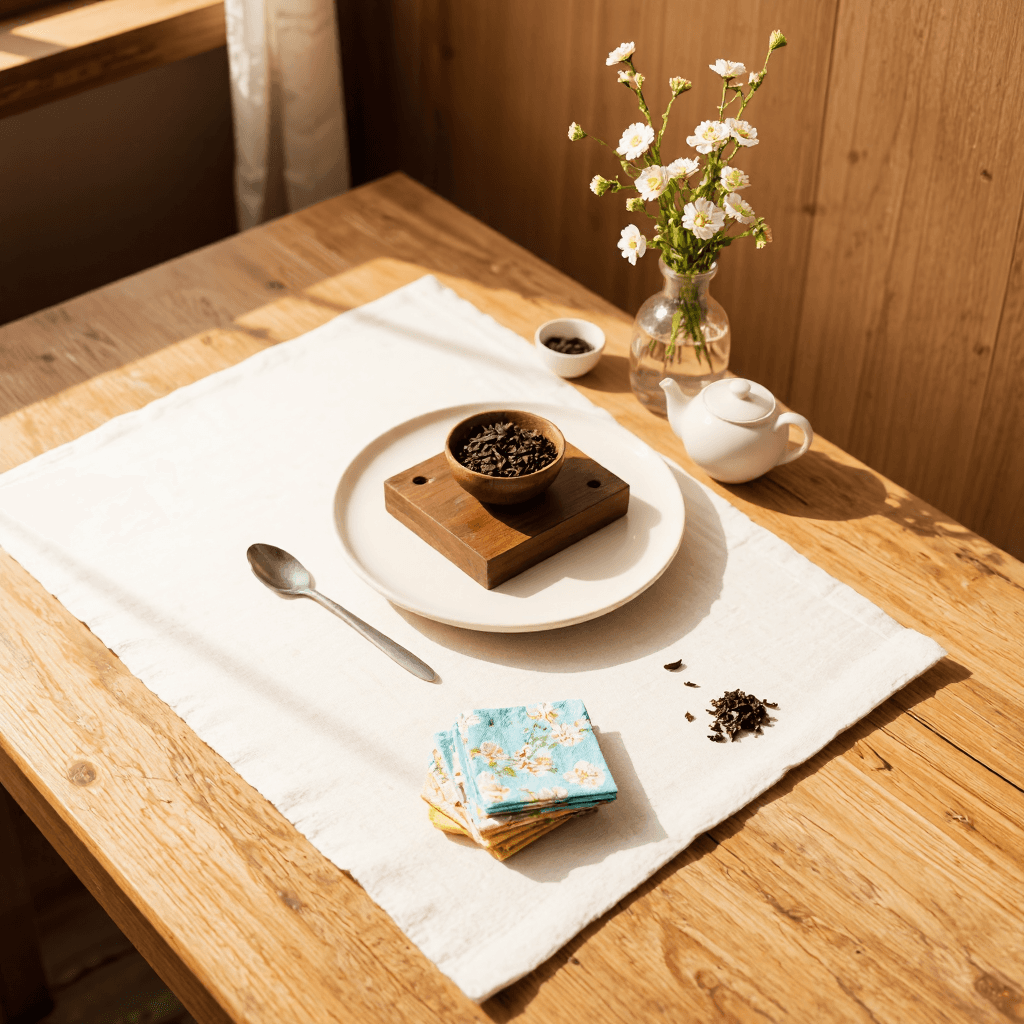 product photography of wooden tea set