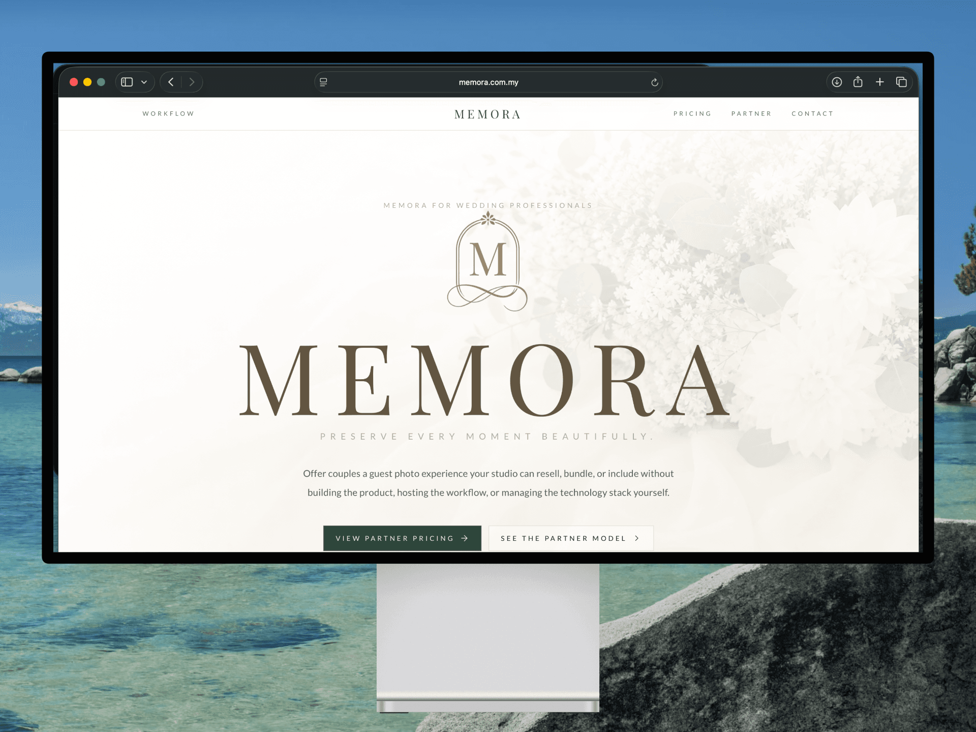 Memora website presented on a desktop display