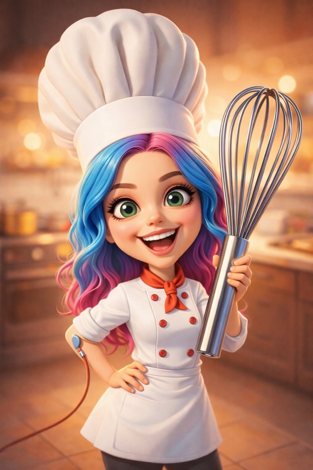Lucy as a 3D chef caricature with oversized whisk - generated using the exact prompt above on Nano Banana 2