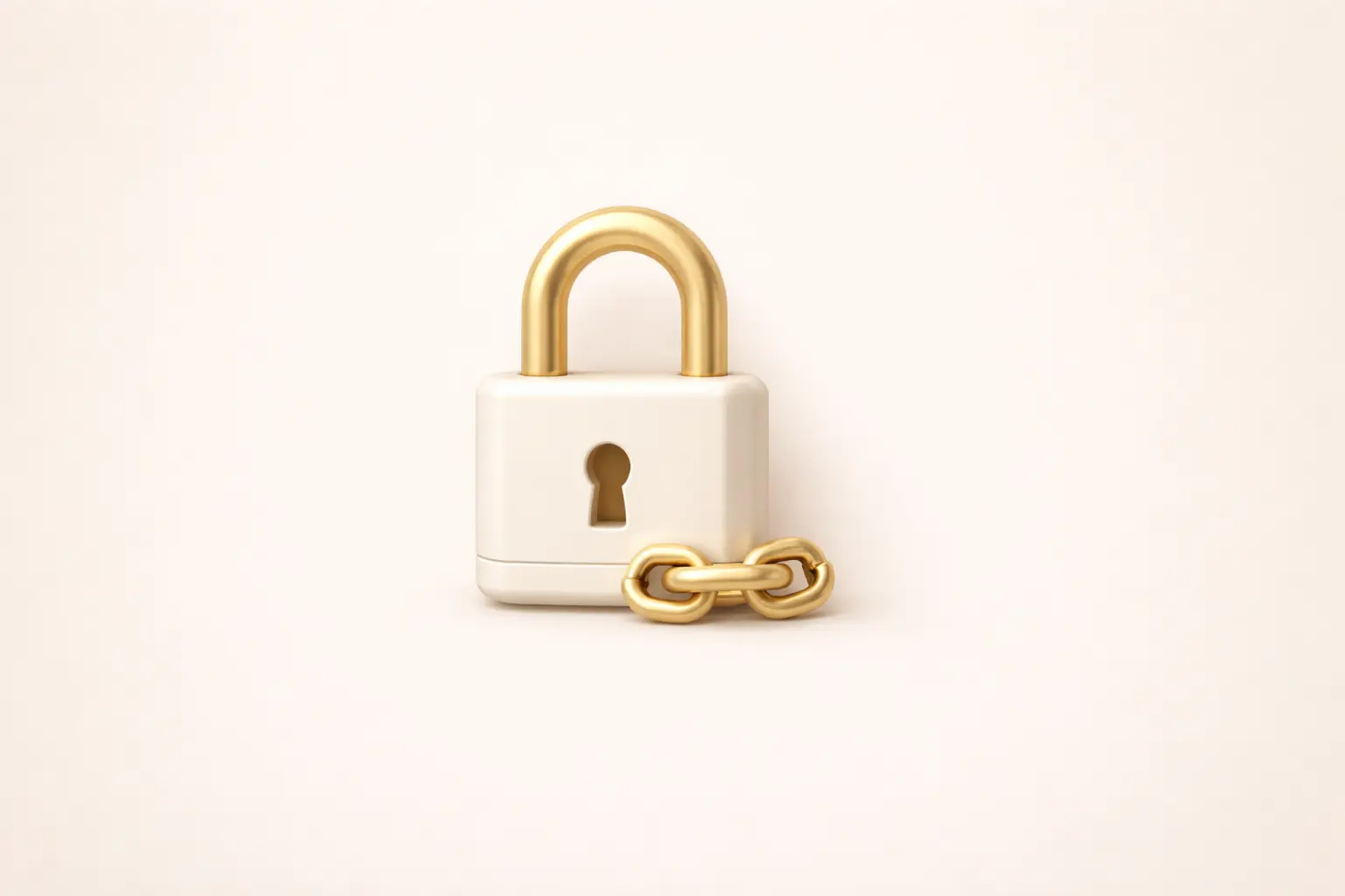Neumorphic padlock with chain on cream canvas representing Lucidly's audited execution constraints versus Veda's institutional vault infrastructure