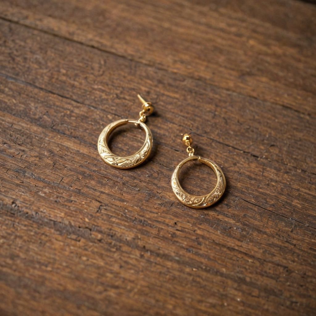 Gold necklace on a wooden background
