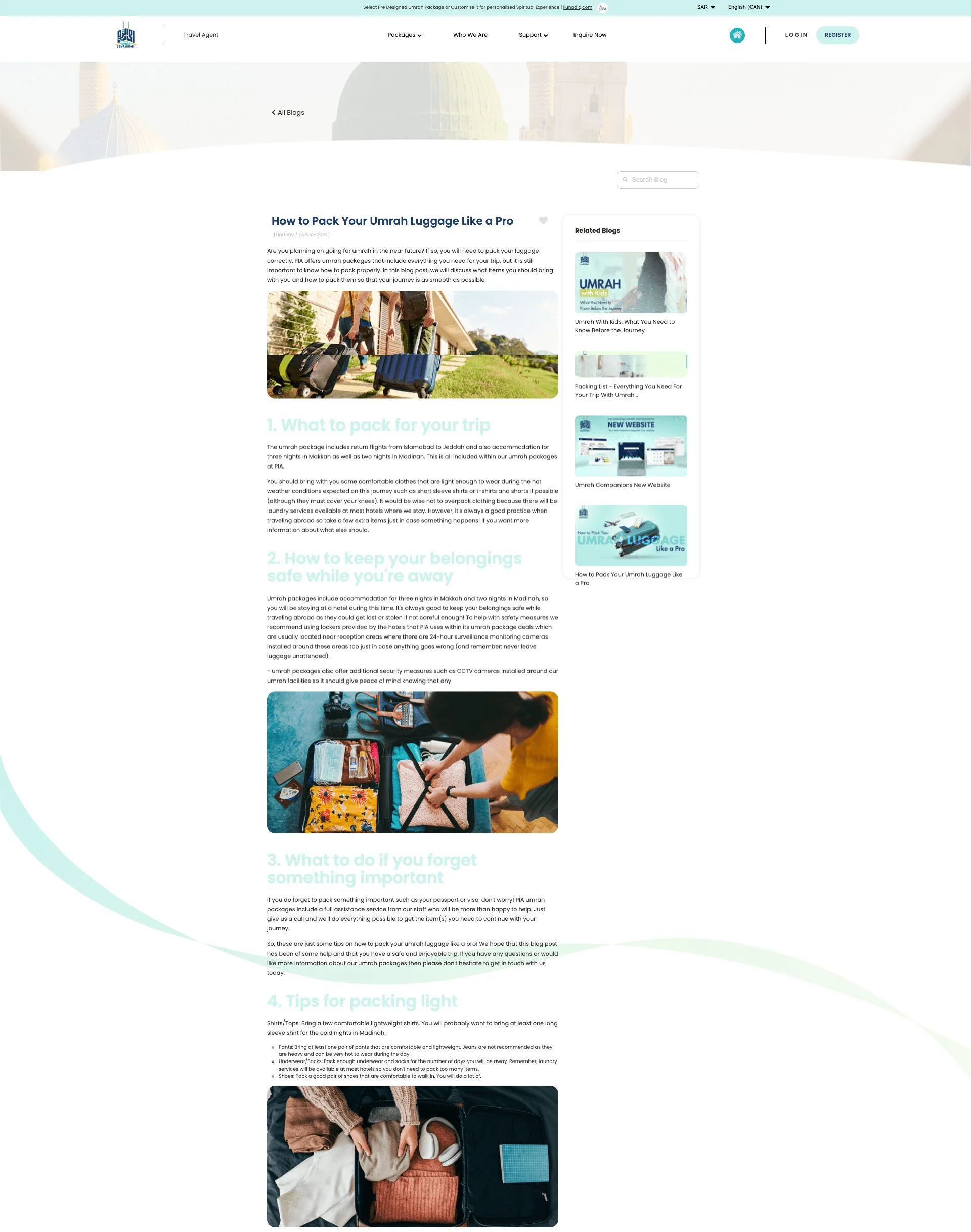 Custom Umrah travel agency Blog details Page designed by Dreams Agency, Mississauga, Ontario.