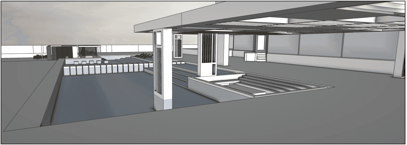 3D perspective render of adults-only hotel pool terrace and outdoor lounge — Tasia Maris Beach Hotel and Spa redesign by topos design studio, Ayia Napa Cyprus