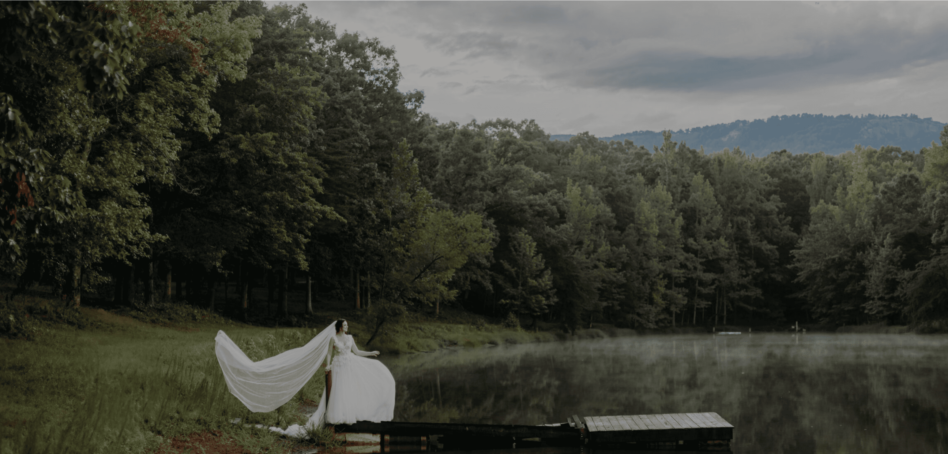 photo of a woman on a dock in a wedding dress