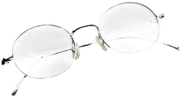 A pair of minimalist, round-frame prescription glasses with thin gold or silver wire rims, shown from a top-down perspective against a transparent background.