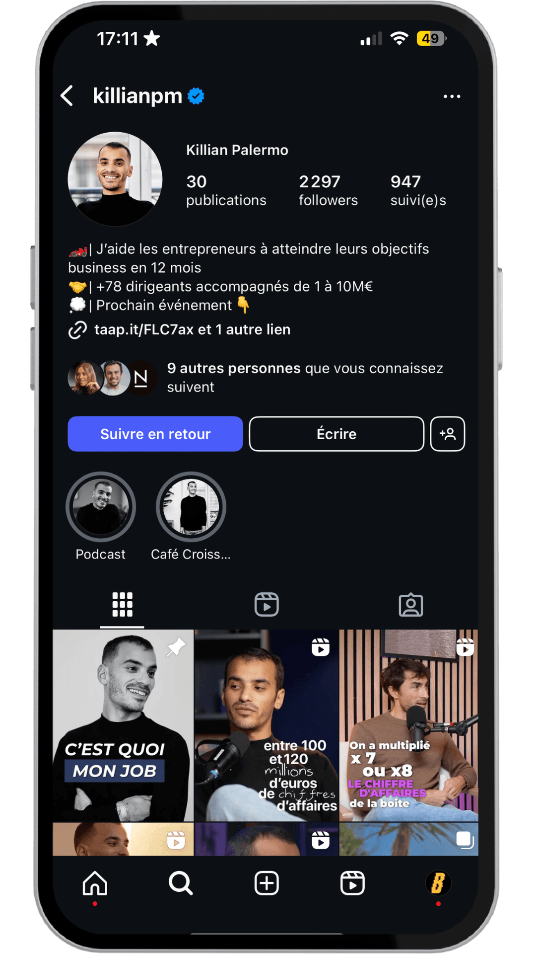 Compte Instagram client coach