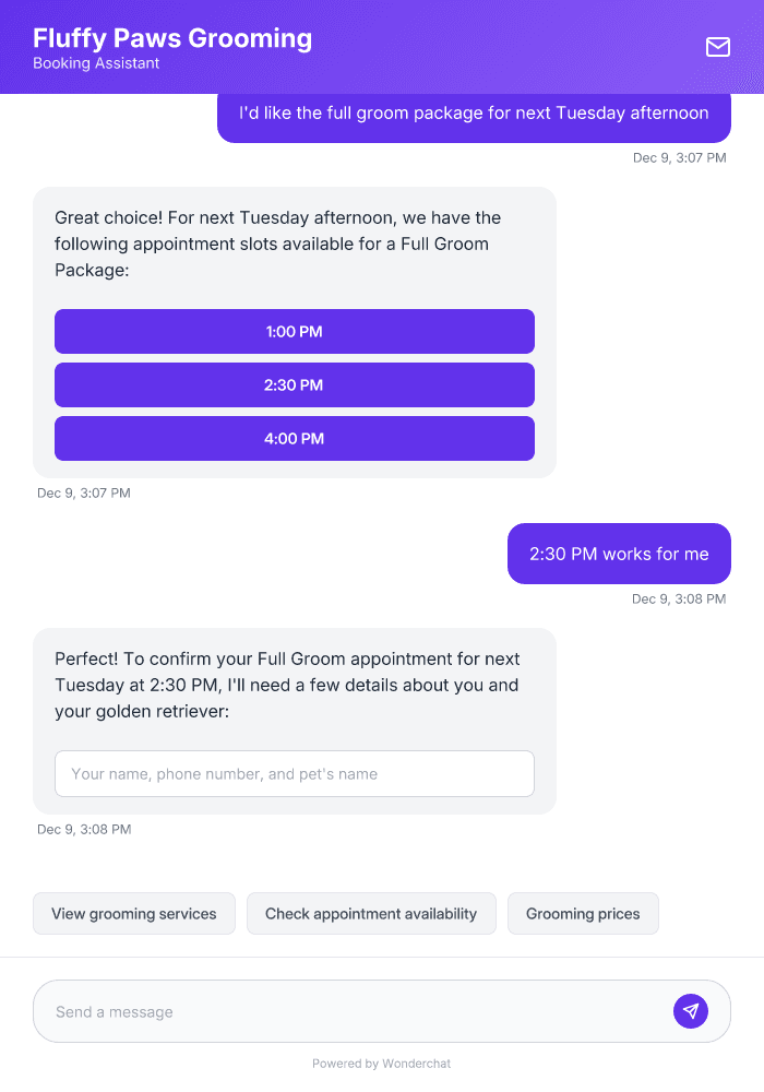 Pet Grooming Booking AI Agent Template
