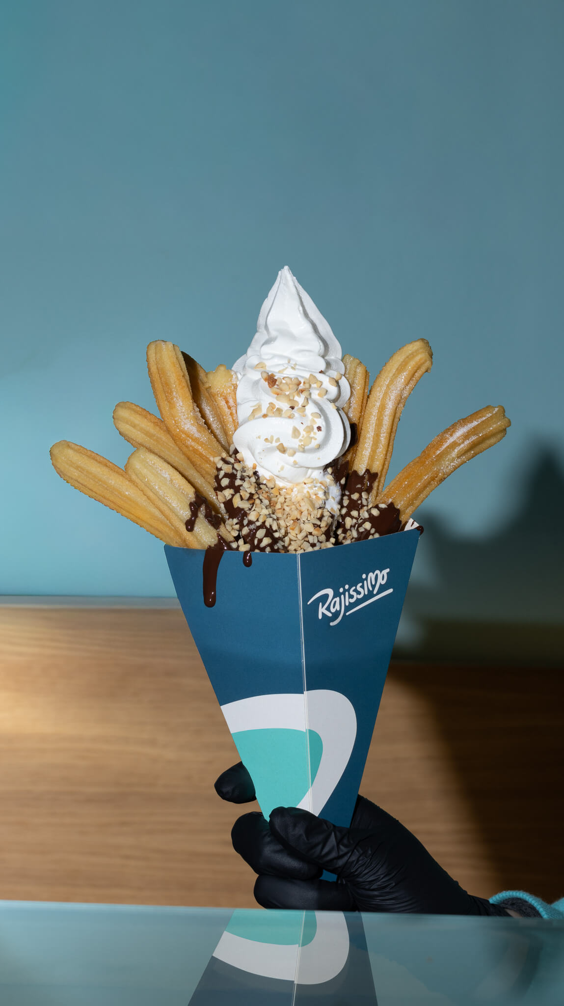 Churros with Nutella, hazelnuts and softice