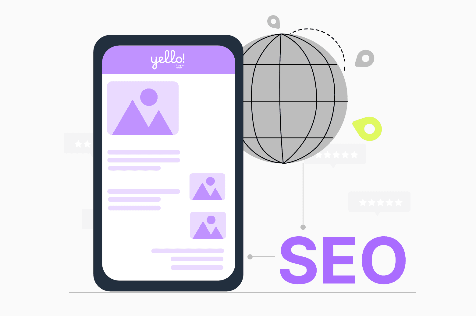 Mobile illustration on the Yello! blog with the word SEO