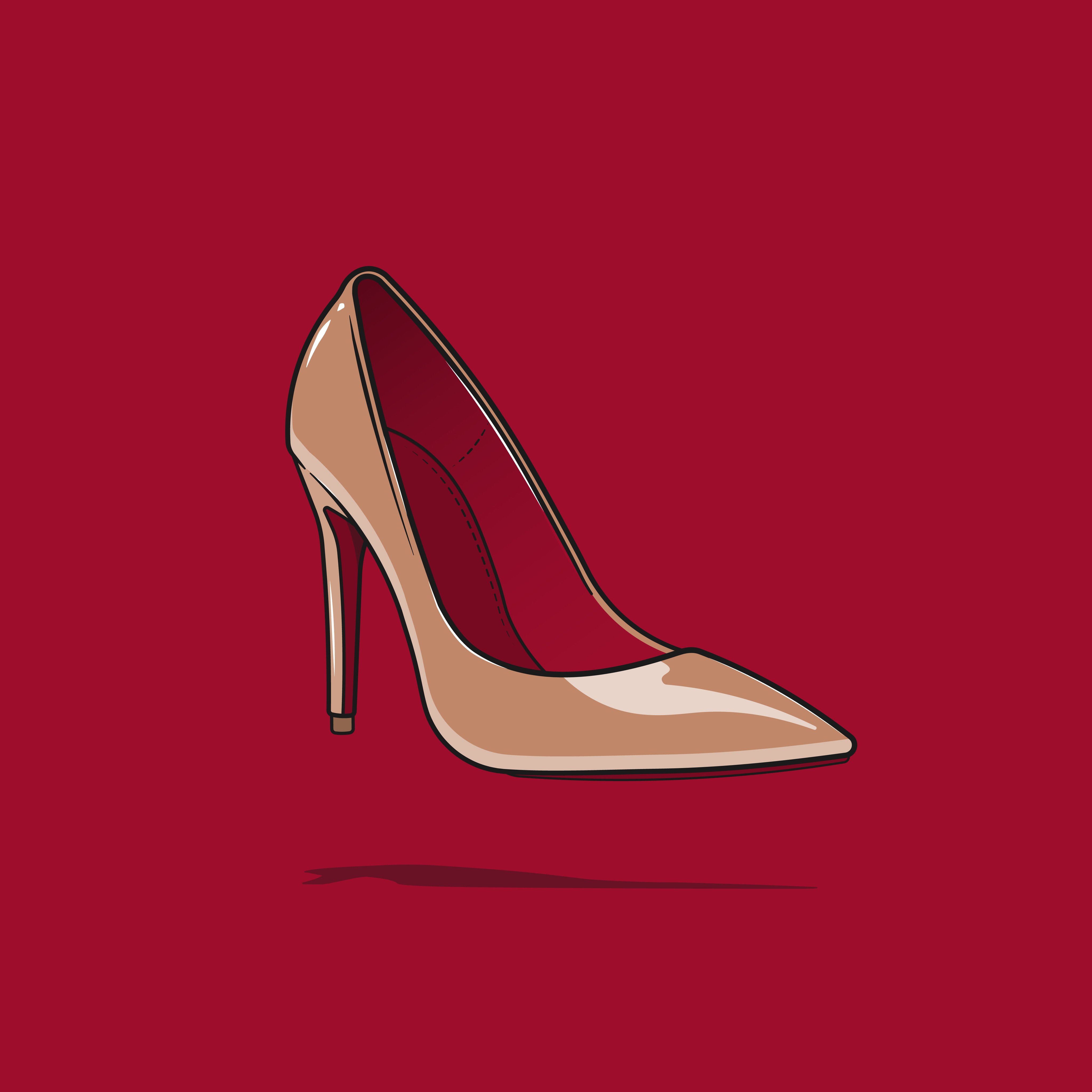 ector illustration of a single beige high heel shoe on a red background