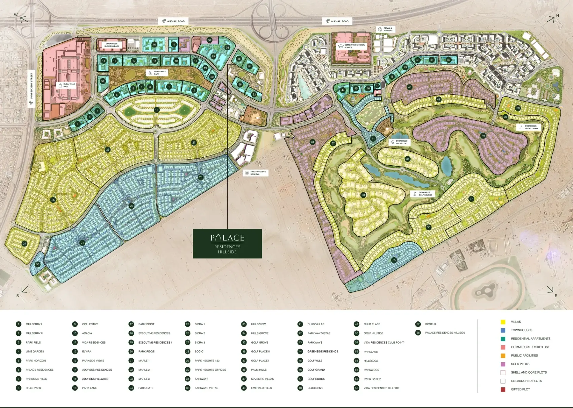 palace residences hillside location map dubai hills