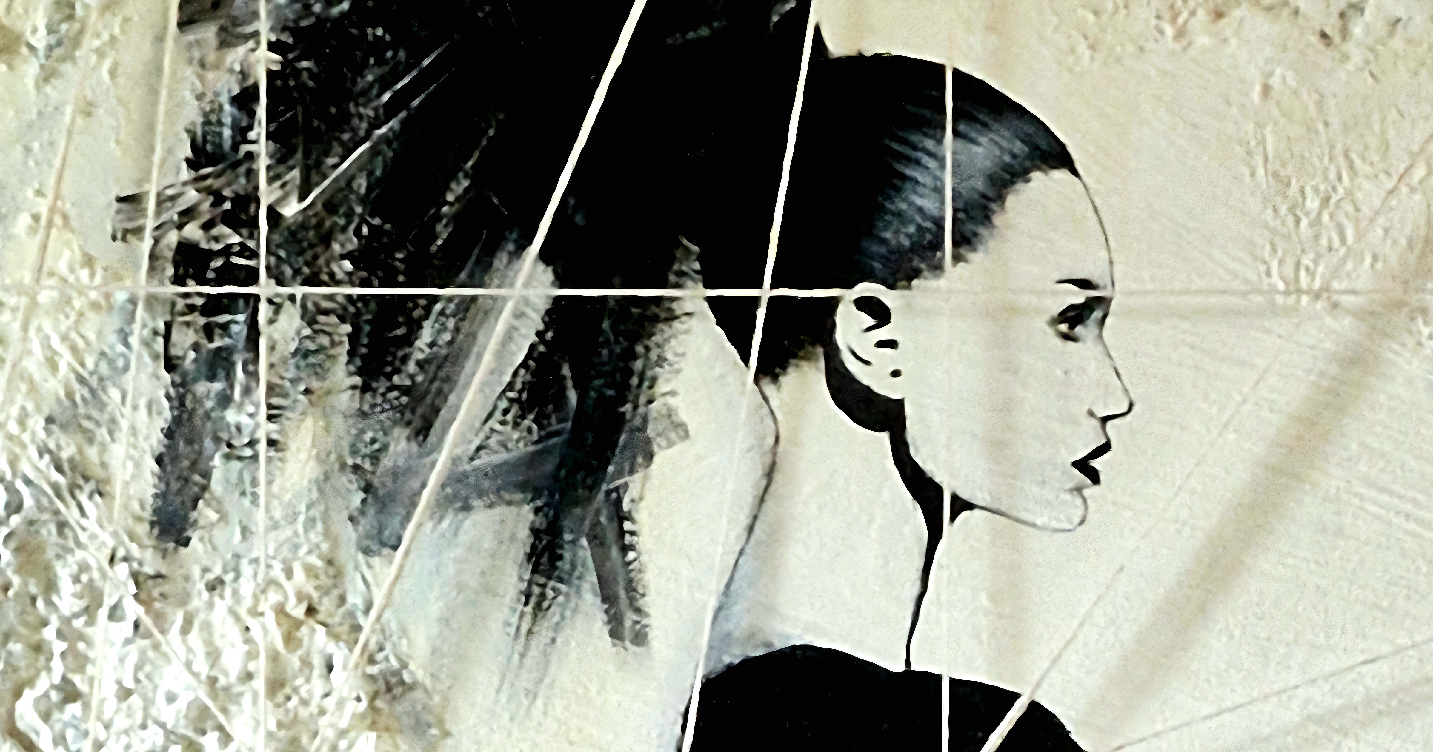 Contemporary mixed media artwork by Italian artist Mavro, featuring a stylized female figure with dynamic lines and high-contrast black and white composition