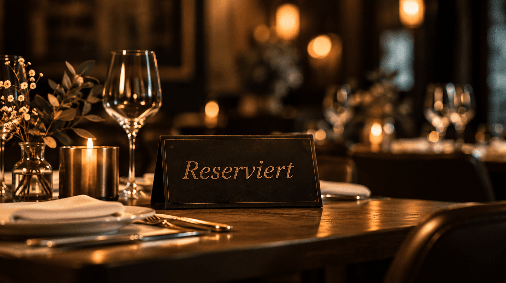 Reservierter Restauranttisch bei Kerzenlicht