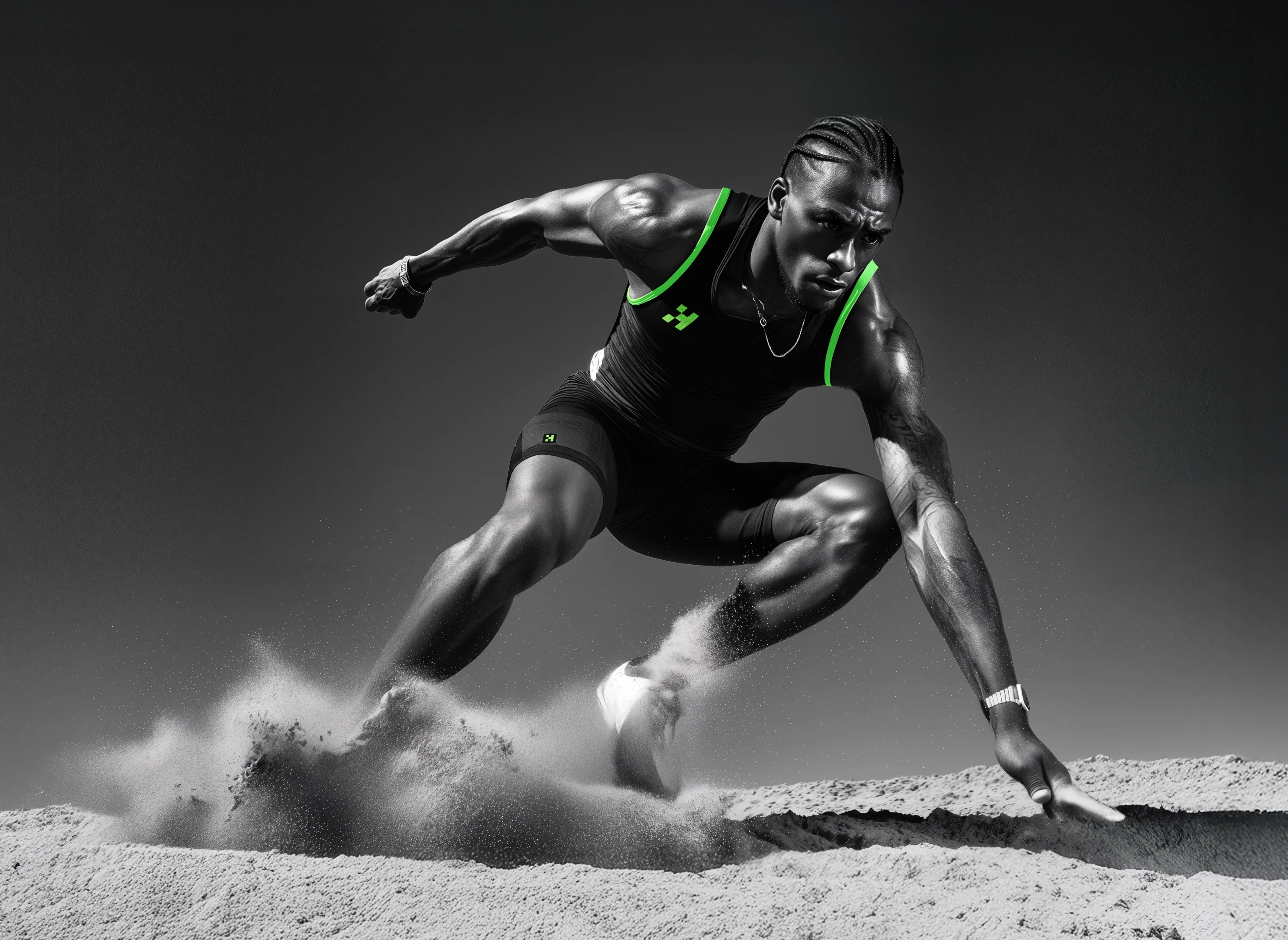 Athlete sliding across sand while wearing black performance sportswear