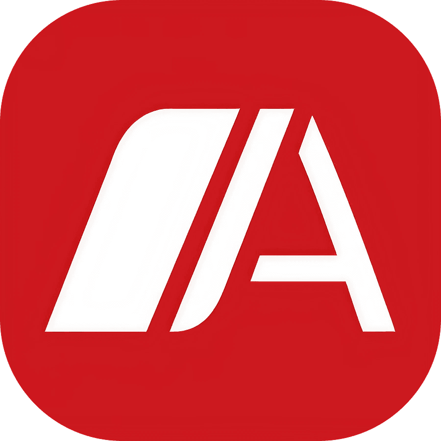 A logo on a red background