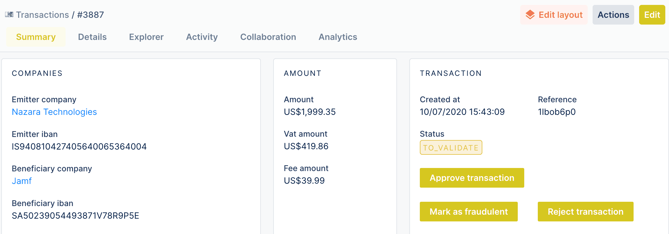 A Summary view with actions in Forest Admin.