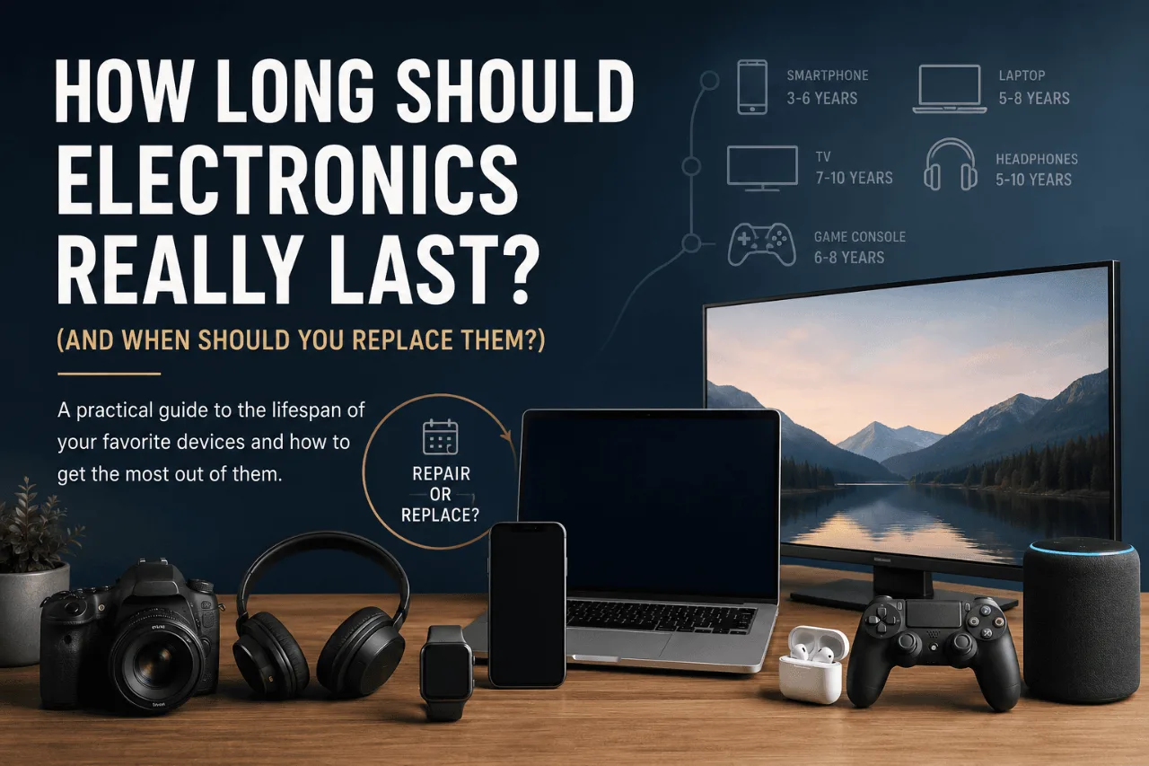 Electronics lifespan guide with device icons and lifespans.