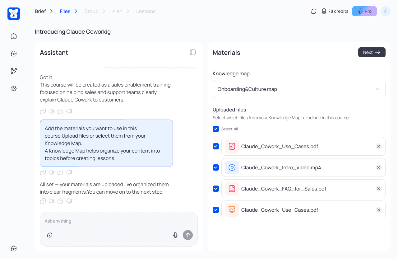 Foxtery Knowledge Map that turns company documents into a living system for course creation