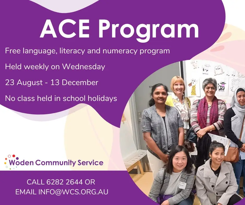 A poster describing the ACE program, with a group of particpants in the corner. 