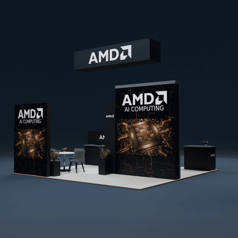 20x20 AI accelerator product demo booth for computing performance presentations and technical buyer meetings
