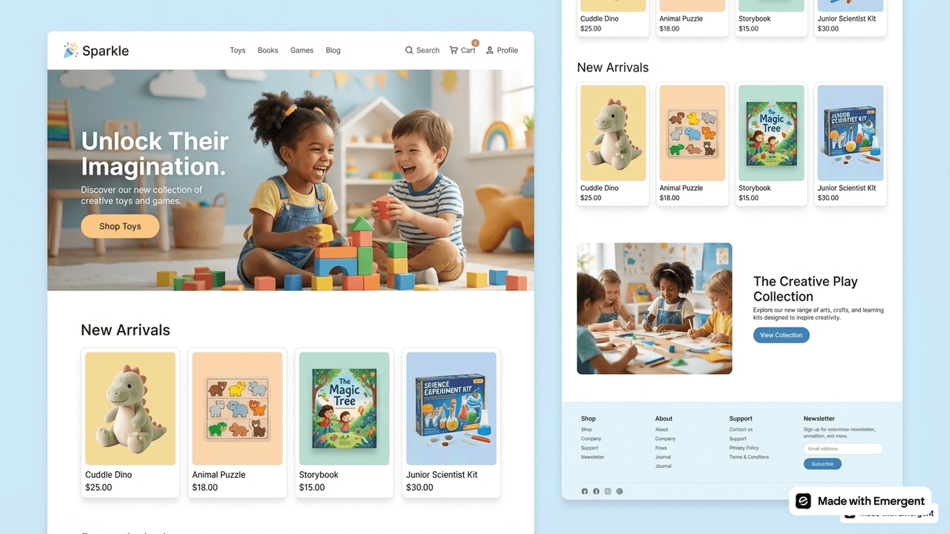 Kids website made with Emergent