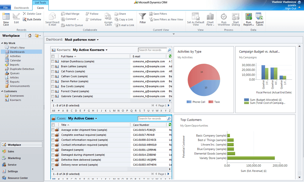 Interface of Microsoft Dynamics CRM