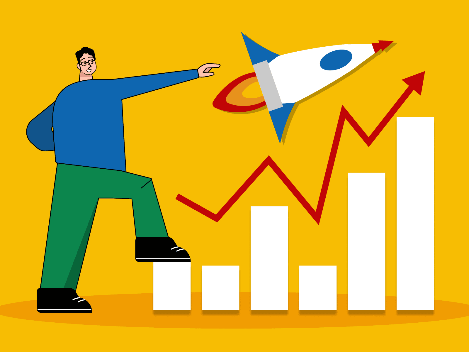 Illustration representing the history of a B2B growth agency, highlighting progress and growth over time.