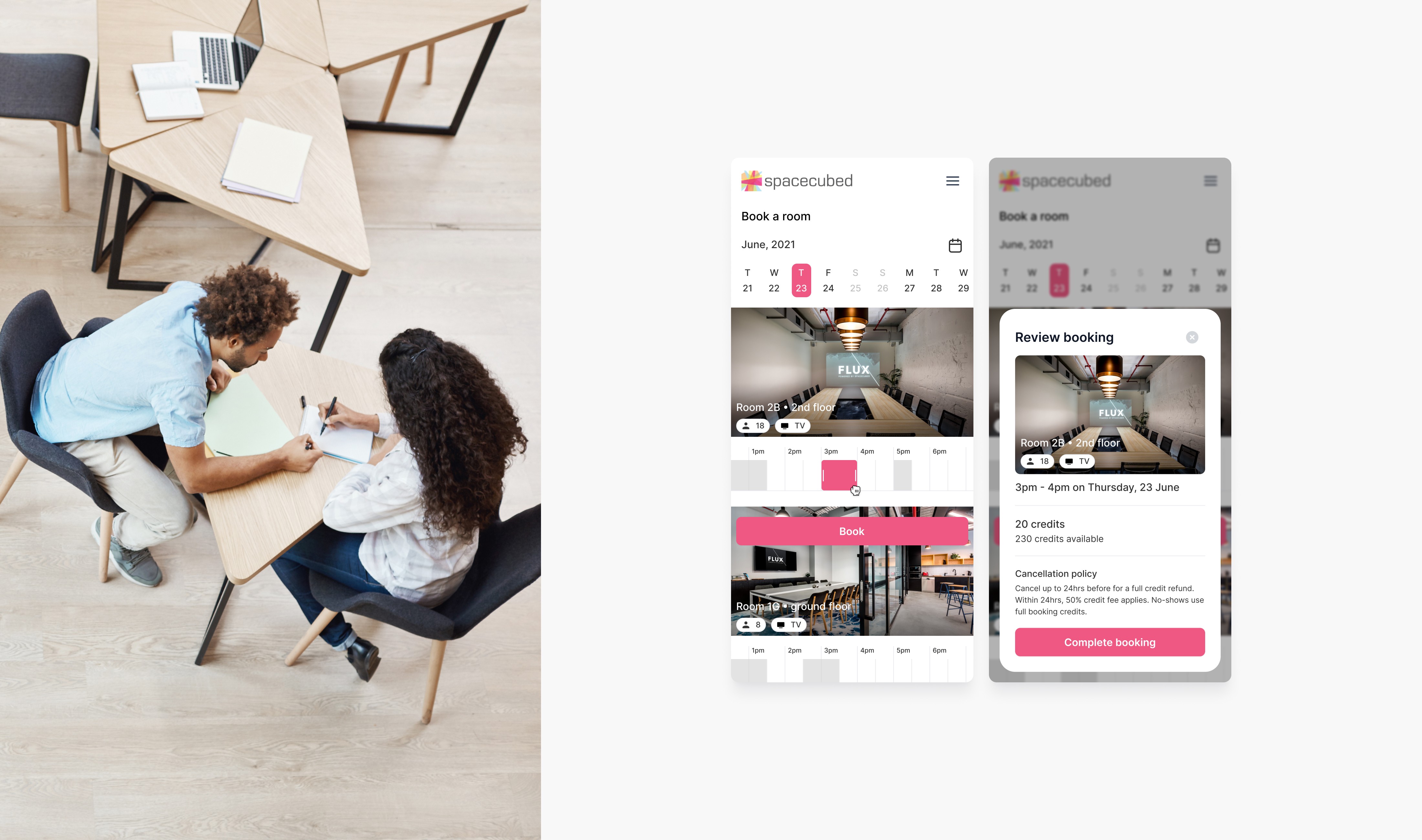 Meeting room booking mobile design: Spacecubed - Elevate your co-working space: redesign with delightful digital experiences