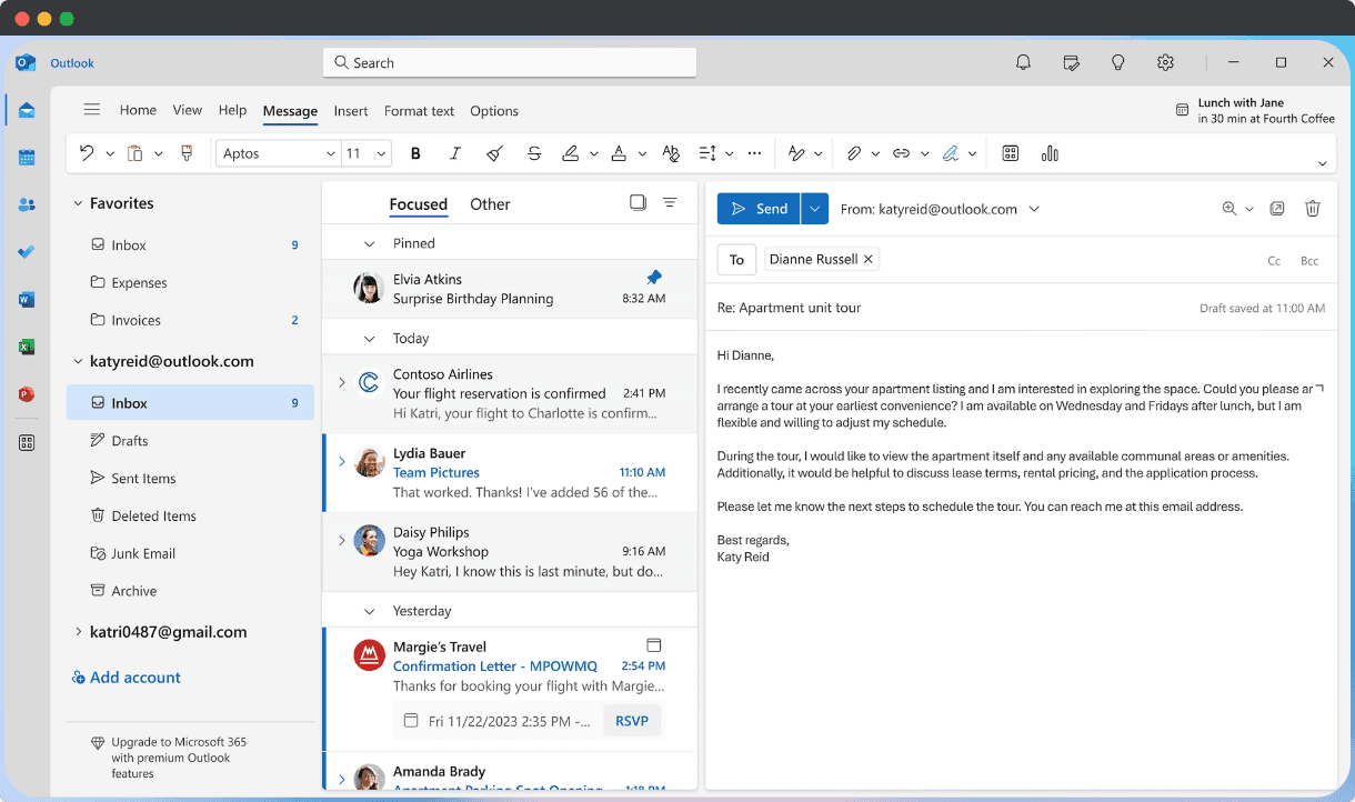 a picture of outlook.com interface