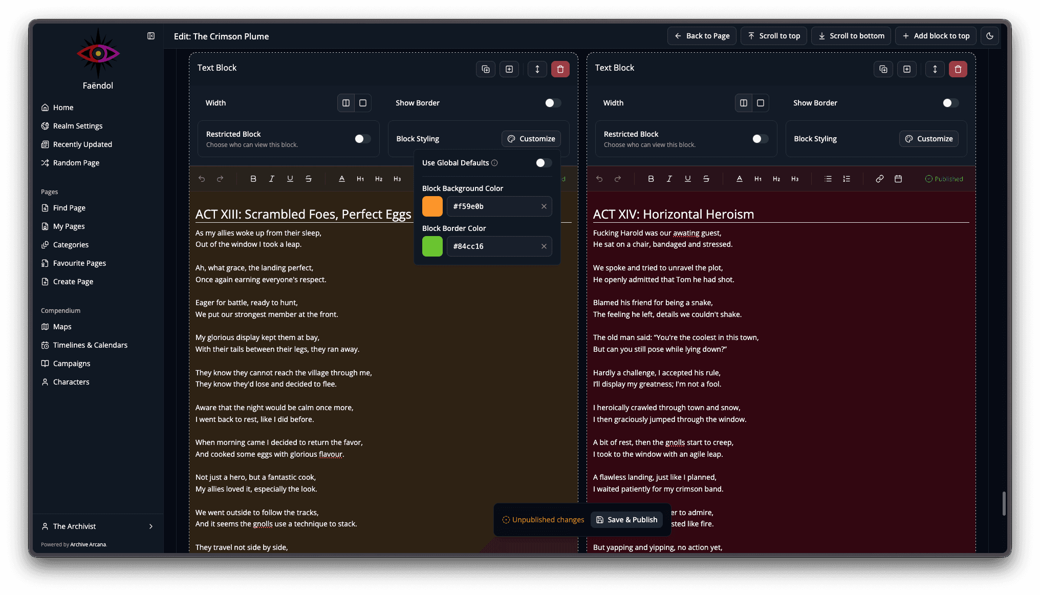 Easily edit pages and choose styles per section