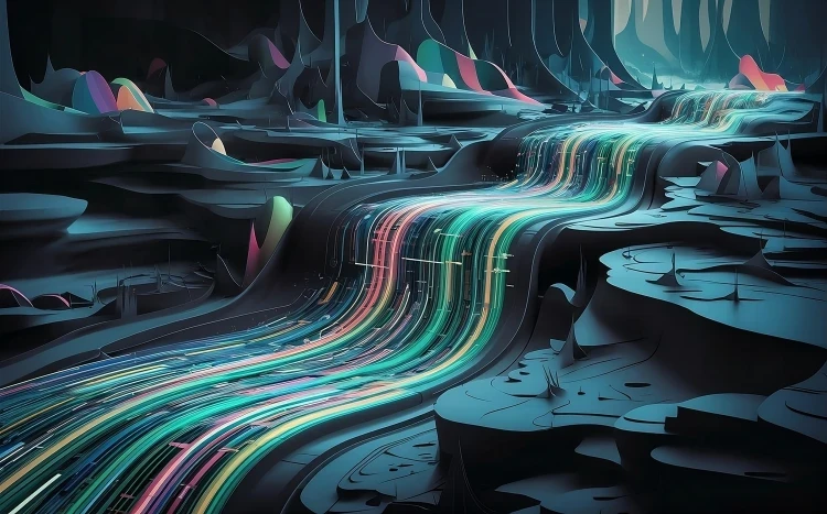 Imagery of a waterfall created with artificial intelligence