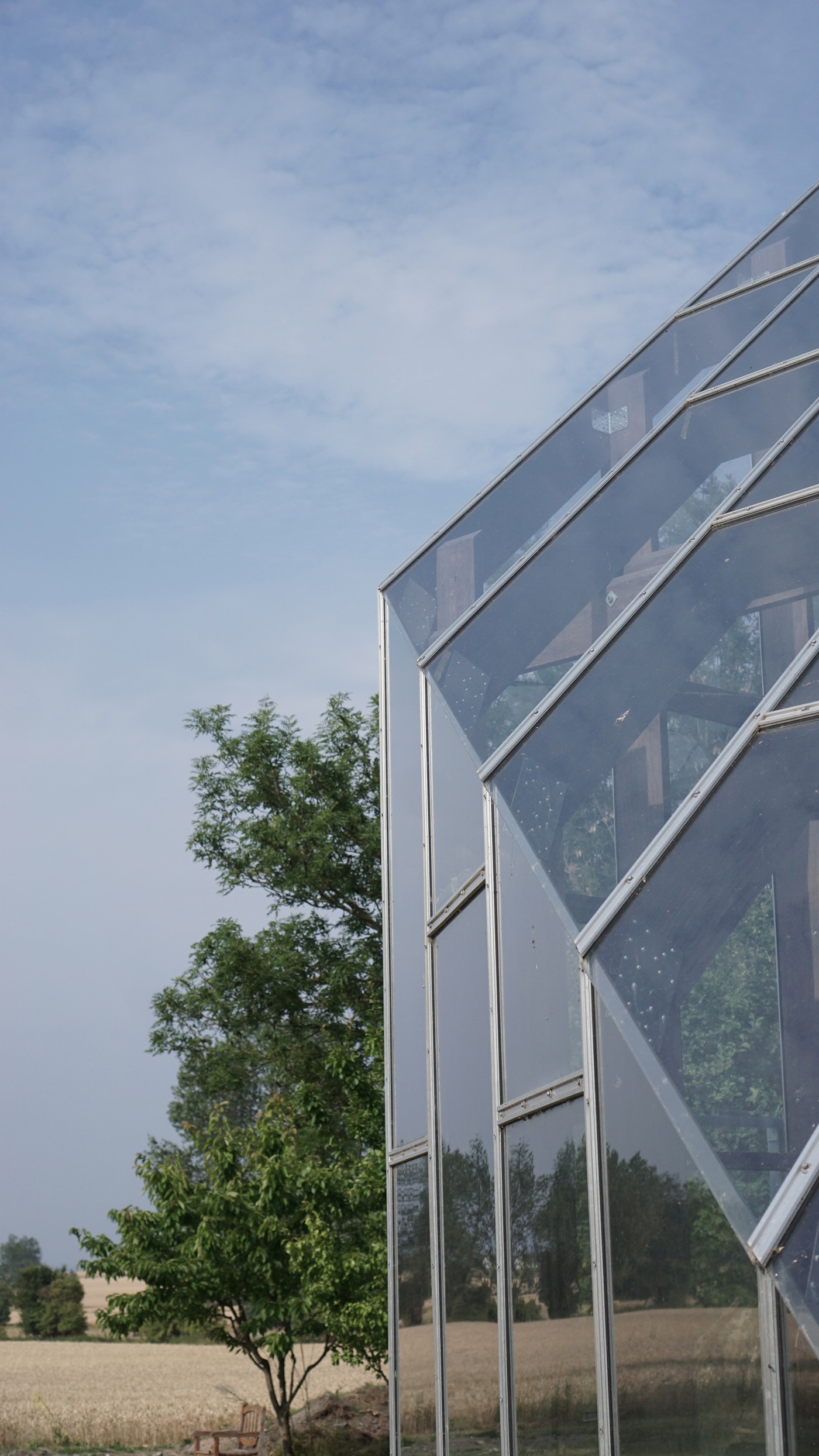 Detail of glass facade at Bakkely Orangery designed by architect Asger Risborg Jakobsen