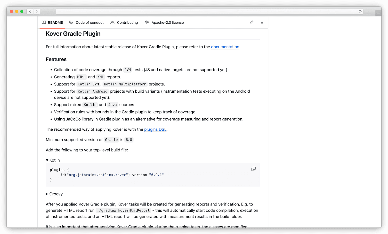 Kover Kotlin code coverage tool plugin 