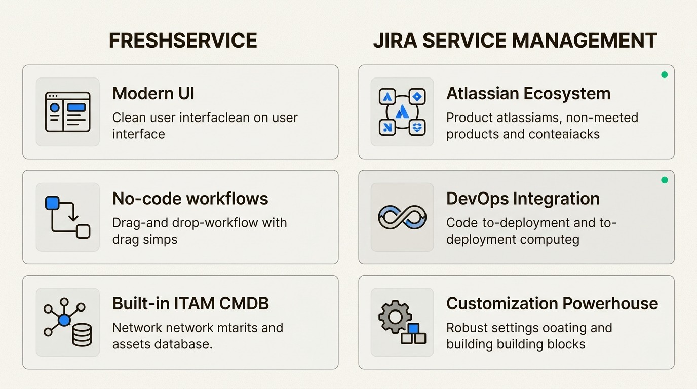 Quickly grasp the distinct strengths of Freshservice and Jira Service Management to align with your team's priorities.