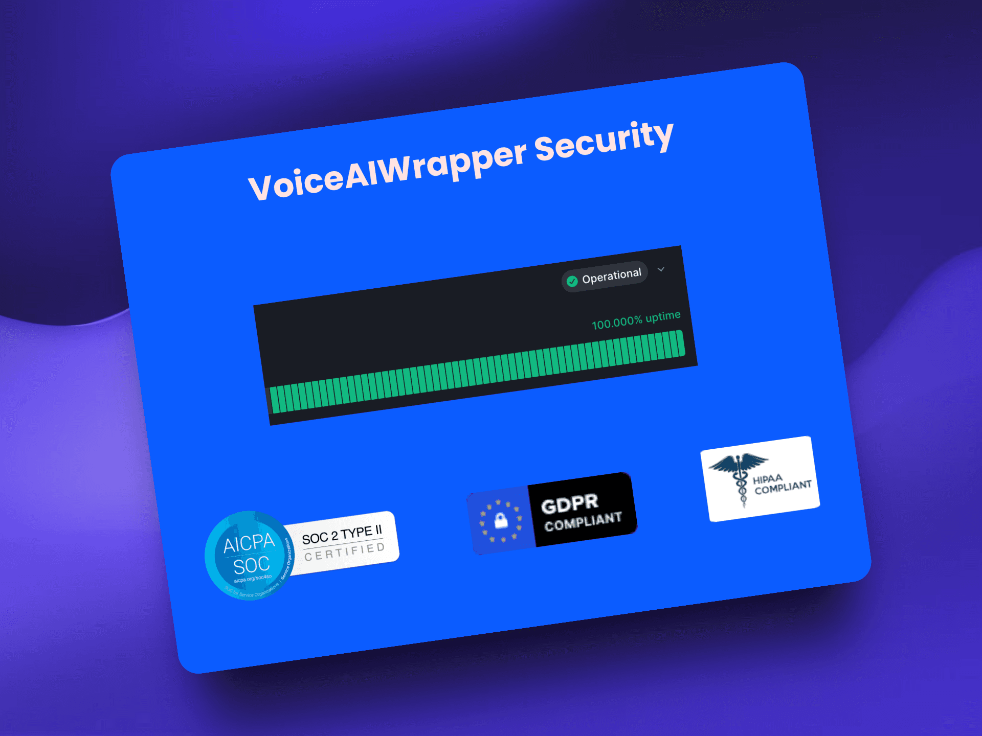 Callin.io alternative with GDPR, SOC 2 Type 2 and HIPAA compliance | VoiceAIWrapper Security - Enterprise-grade security with 100% uptime, AICPA SOC certified, SOC 2 Type II certified, GDPR compliant, and HIPAA compliant white-label voice AI platform for agencies requiring healthcare and data protection standards | VoiceAIWrapper
