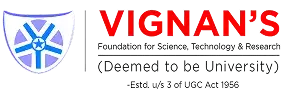 Logo of Vignan's Foundation for Science, Technology, and Research, featuring a stylized shield emblem with a star inside, accompanied by red and black text, promoting its identity as a deemed university offering UG/PG online degree programs with unbiased counselling services accessible through EazyGrad.