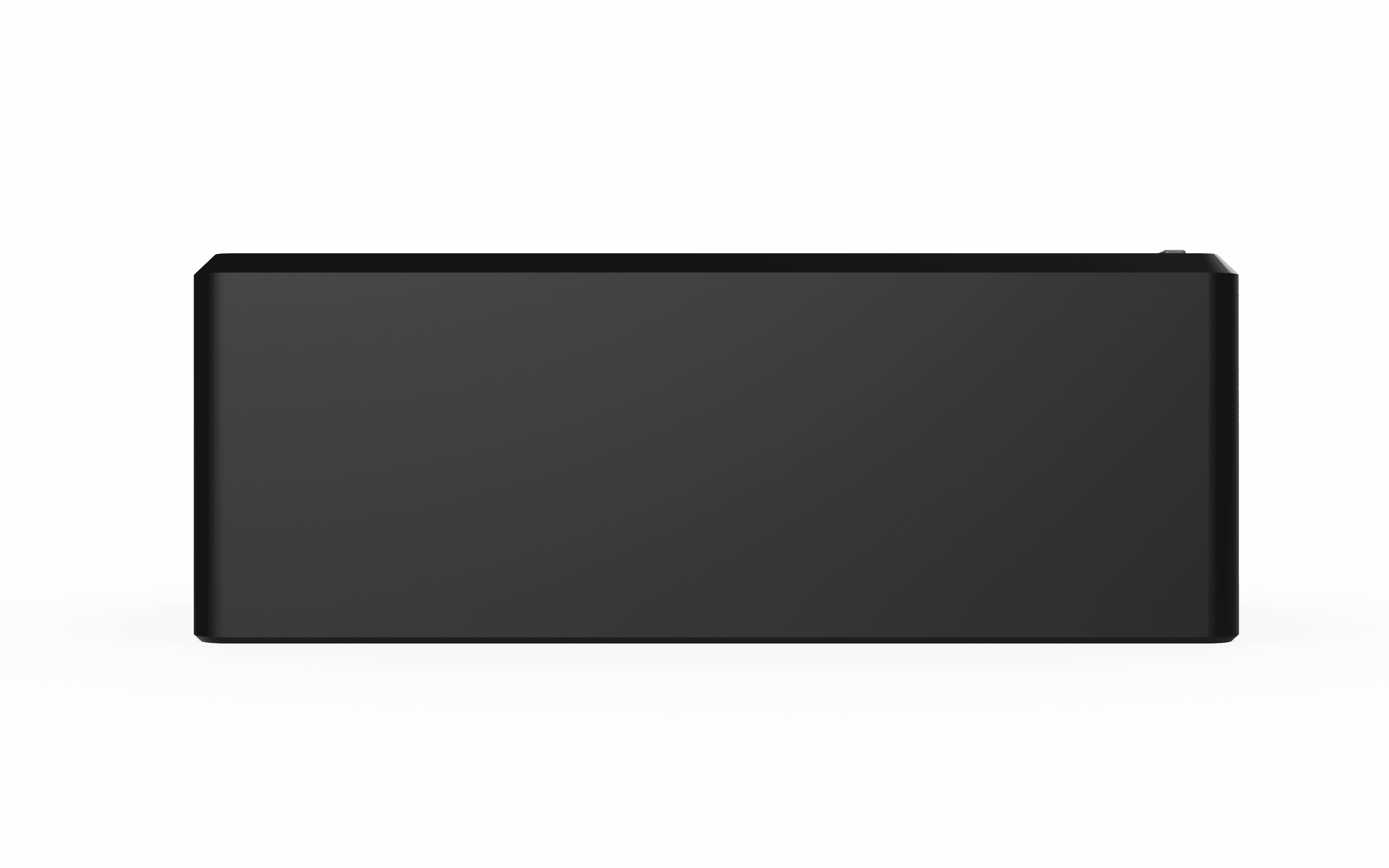 Long Side view of the Riff MIDI Link control station in matte black plastic, on a transparent background.