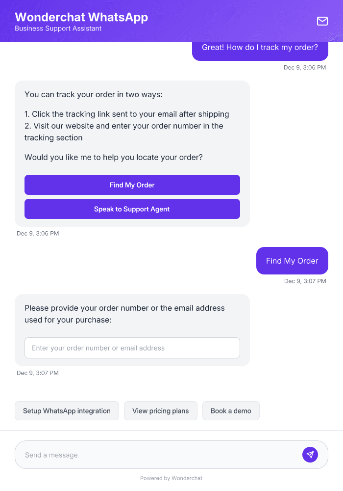 WhatsApp Integration Chatbot for 24/7 Customer Support