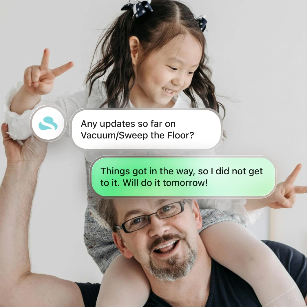 Skylight Assistant sending a family schedule reminder via SMS text message, no app required