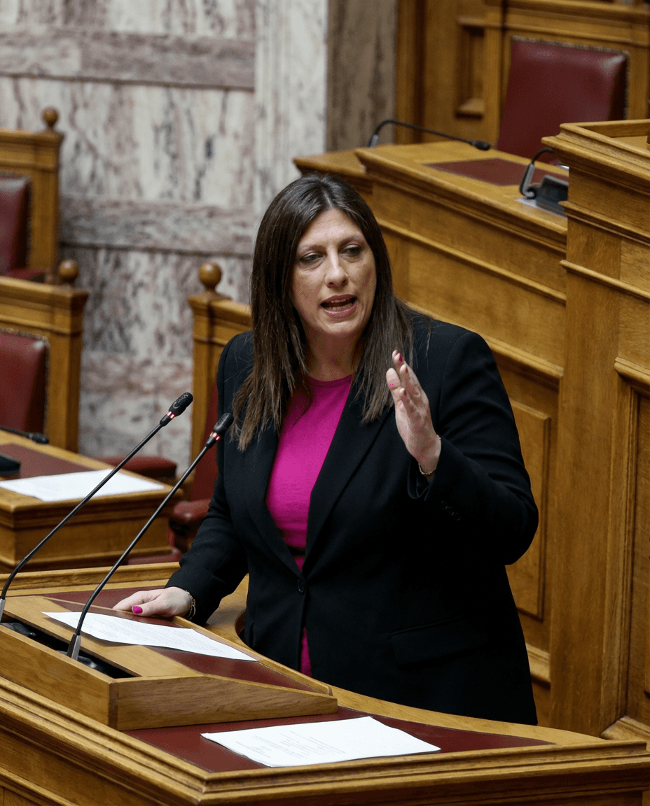 Zoe Konstantopoulou speaking in the Greek parliament chamber