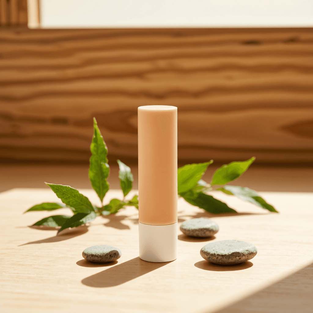 product photography of a tube of vegan lip balm
