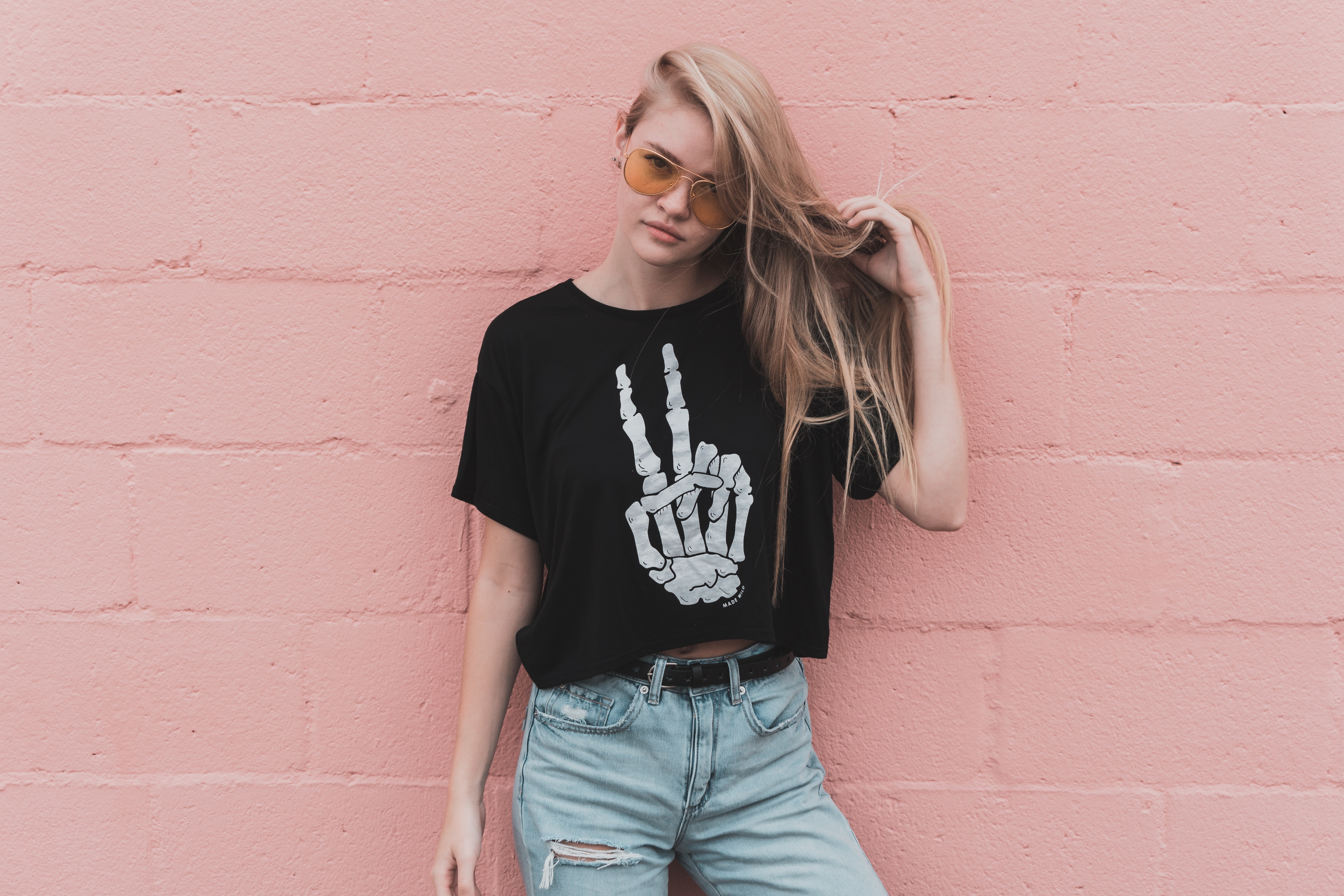 Woman wearing a graphic tee