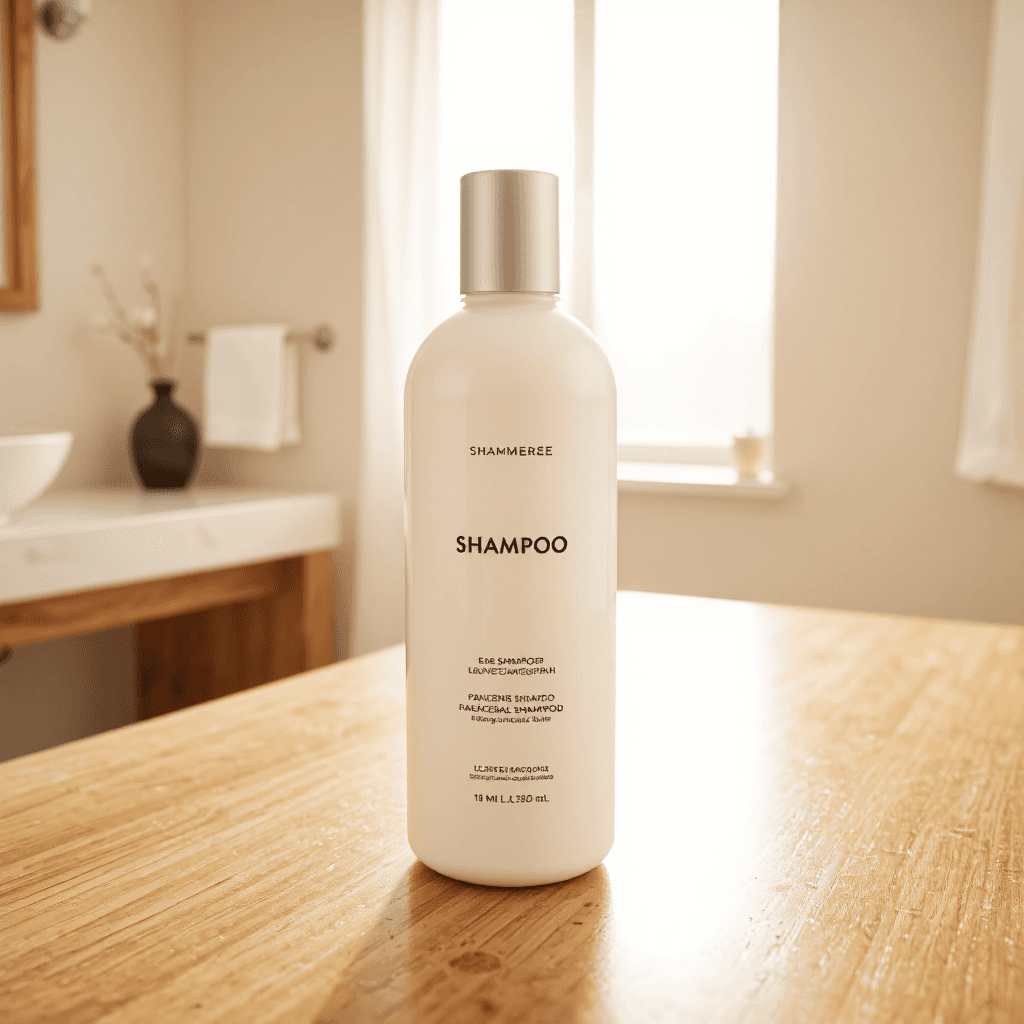 product photography of a bottle of shampoo for teenagers with sensitive and oily skin