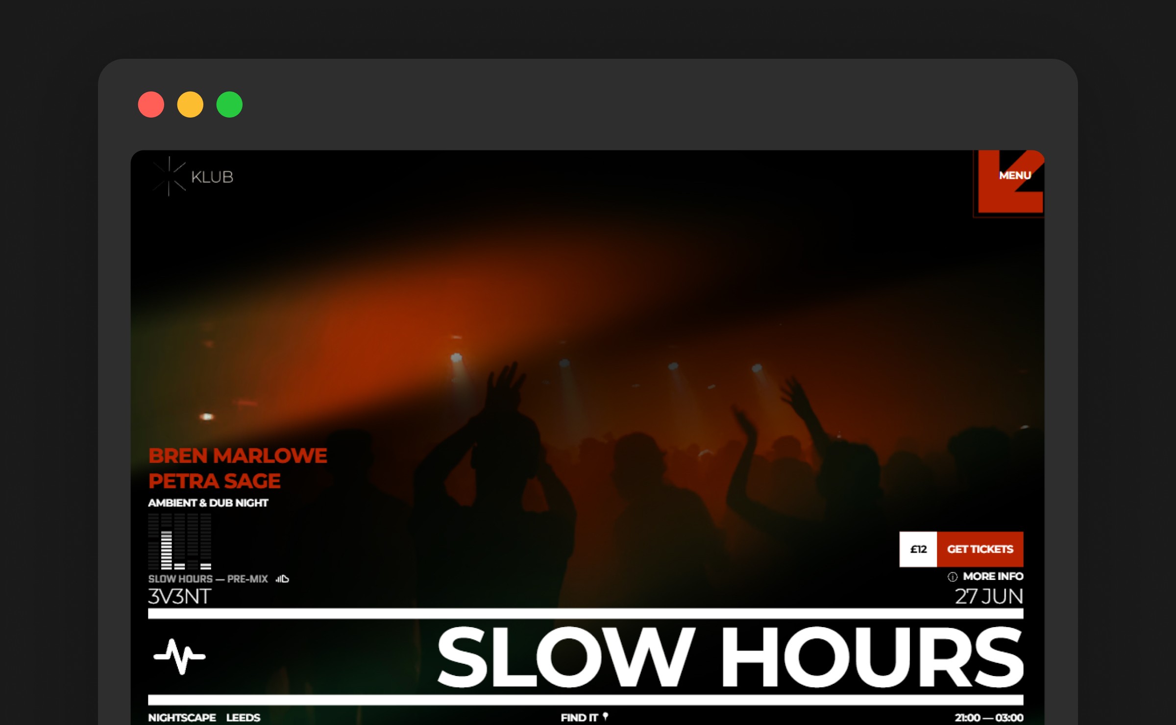 KLUB Framer DJ club-night website template by Andrew Norman — events preview