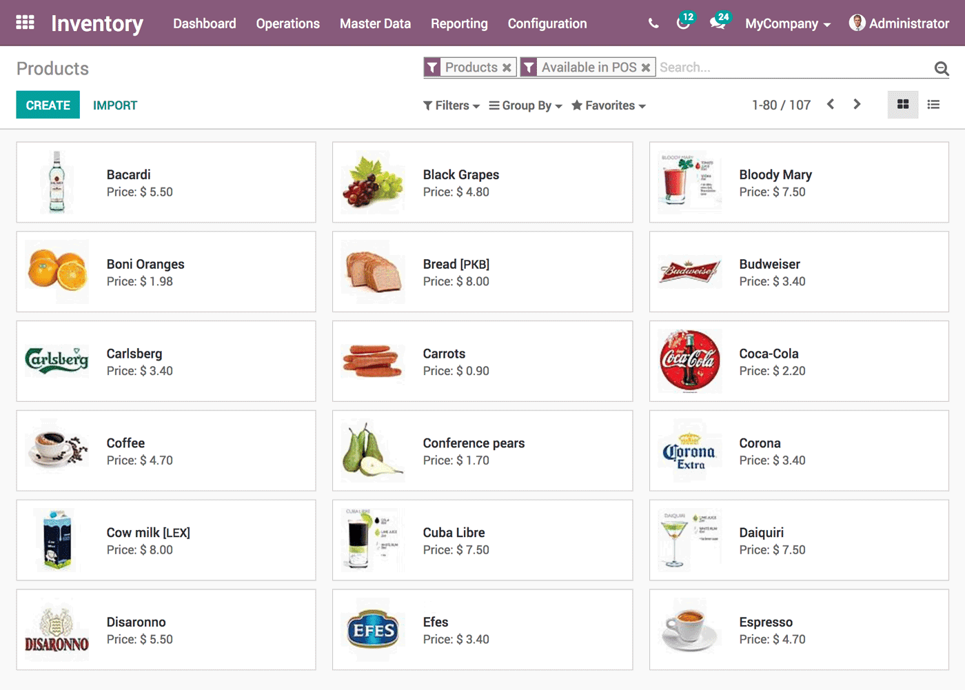 Track your inventory through the Odoo Inventory interface