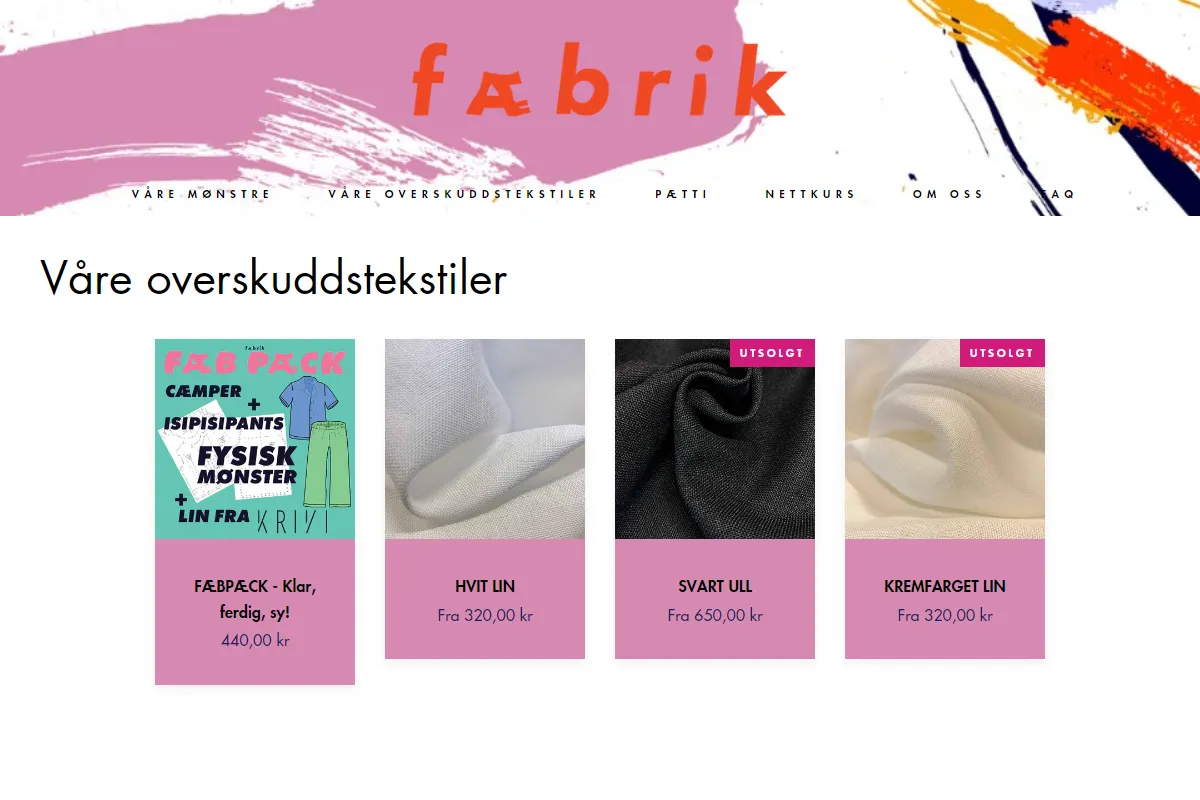 Skjermbilde fra nettsiden til Fæbrik 