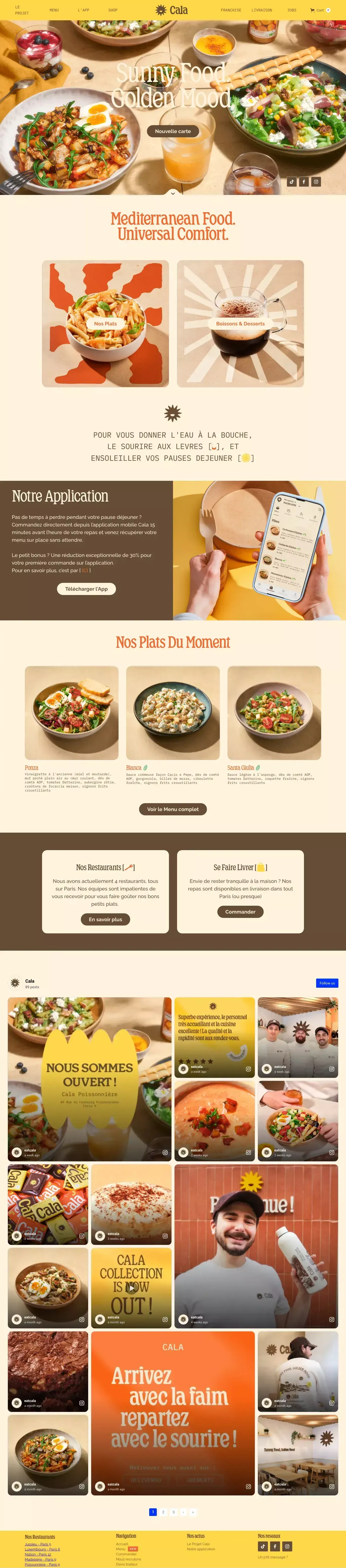 CALA - Du Soleil Dans Vos Assiettes landing page screenshot showcasing Tech and Food & Drinks design