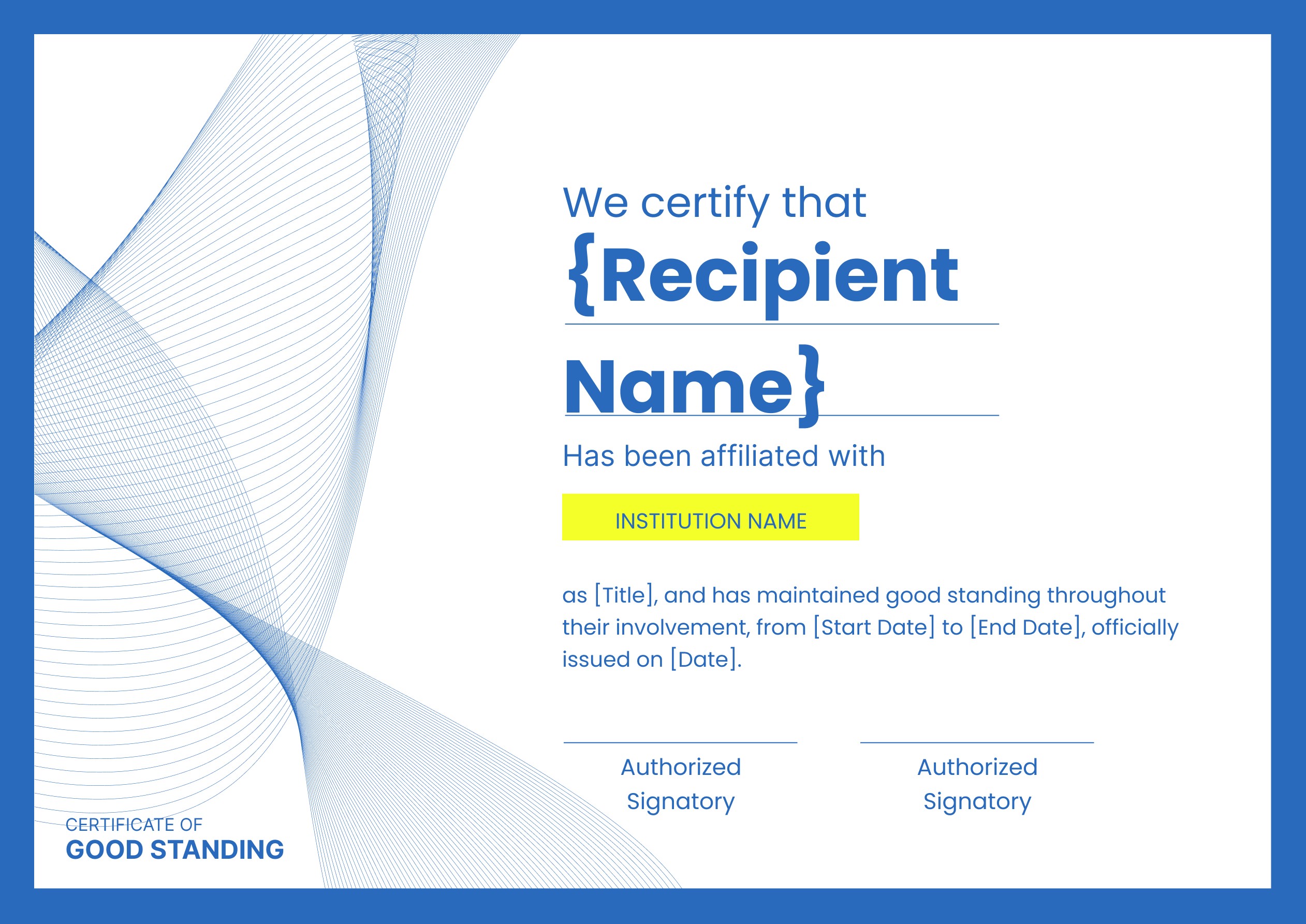 Wauld - Professional and Bold certificate of Good Standing template