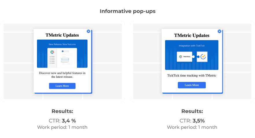 TMetric informative pop-ups